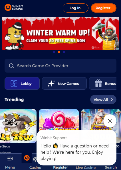 Win-bit Casino Mobile screenshot
